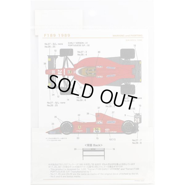 SHUNKO MODELS シュンコモデル SHK-D223 1/20 フェラーリ F189 デカールセット タミヤ対応