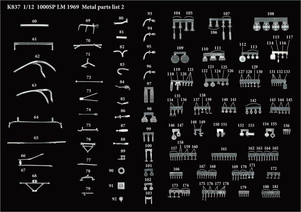 モデルファクトリーヒロ MFH K837 1/12 フィアット アバルト 1000SP LM 1969 パーツ・リスト