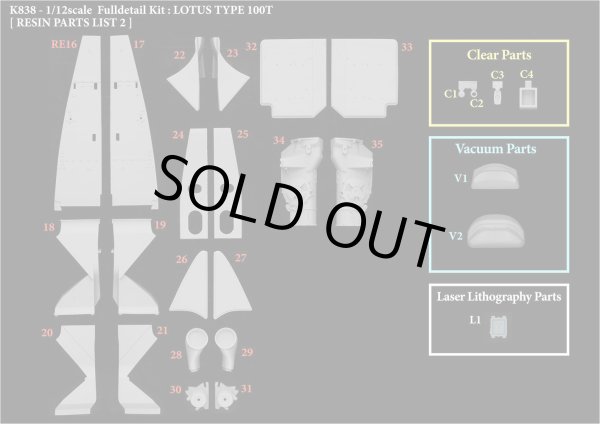 モデルファクトリーヒロ MFH K838 1/12 ロータス タイプ 100T パーツ・リスト