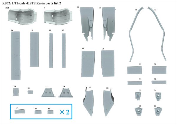 モデルファクトリーヒロ MFH K852 1/12 フェラーリ 412T2 パーツ・リスト