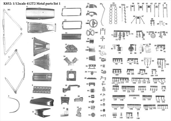 モデルファクトリーヒロ MFH K852 1/12 フェラーリ 412T2 パーツ・リスト