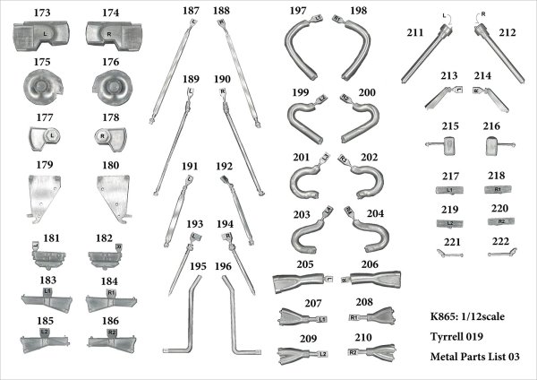 モデルファクトリーヒロ MFH K865 1/12 ティレル 019 パーツ・リスト