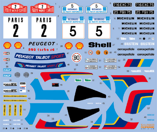 SHUNKO MODELS シュンコウ SHK-D139 1/24 プジョー 205T16 1985 デカールセット タミヤ対応