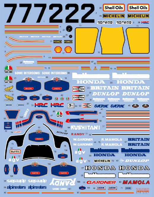 SHUNKO MODELS シュンコウ SHK-D227 1/12 ホンダ NS500＆ライダー 1985 デカールセット タミヤ対応