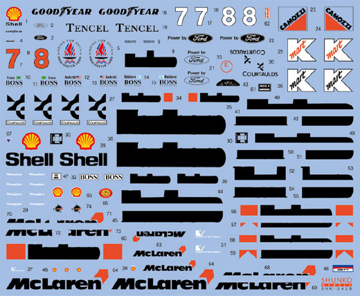 SHUNKO MODELS シュンコウ SHK-D428 1/20 マクラーレン MP4/8 デカールセット タミヤ対応