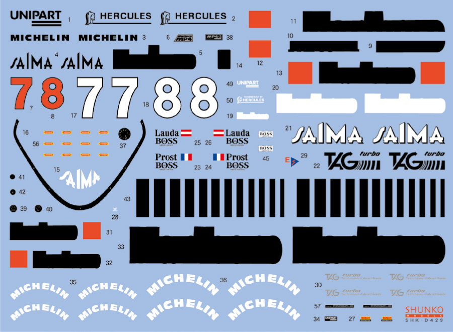 SHUNKO MODELS シュンコウ SHK-D429 1/20 マクラーレン MP4/2 1984 デカールセット BEEMAX対応