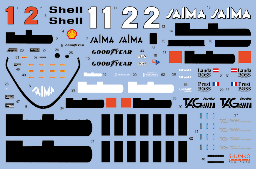 SHUNKO MODELS シュンコウ SHK-D430 1/20 マクラーレン MP4/2B 1985 デカールセット BEEMAX対応