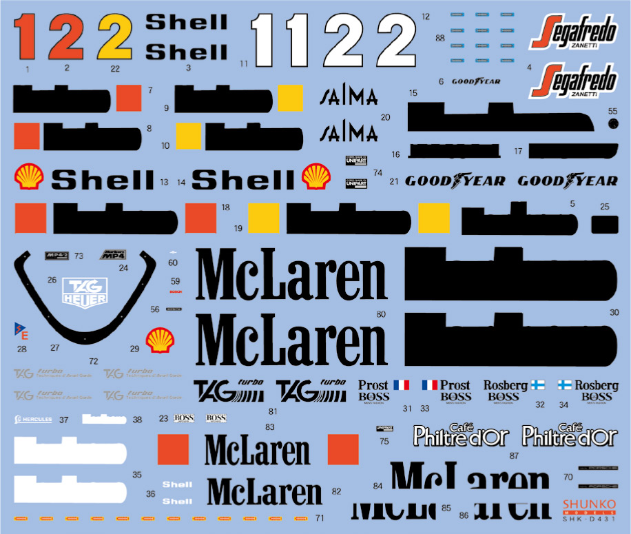 SHUNKO MODELS シュンコウ SHK-D431 1/20 マクラーレン MP4/2C 1986 デカールセット nunu対応