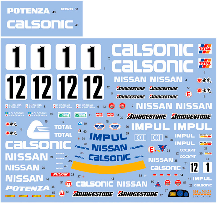 SHUNKO MODELS シュンコウ SHK-D432B 1/24 カルソニック スカイライン GT-R 1991-93 デカールセット タミヤ対応