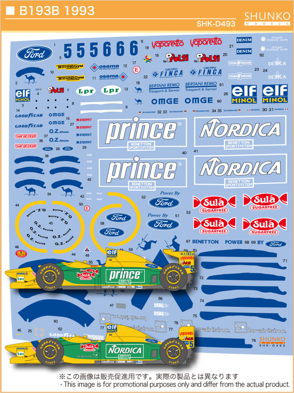SHUNKO MODELS シュンコウモデル SHK-D493 1/20 ベネトン フォード B193B 1993 デカールセット タミヤ B192対応