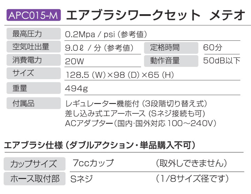 エアテックス エアブラシワークセット メテオ | クアトロポルテ 通販